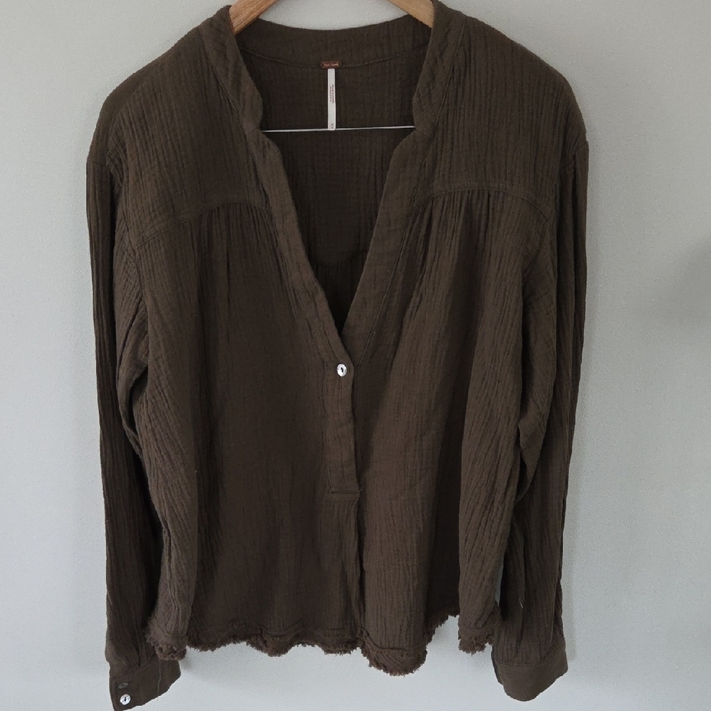 NWOT Free People Olive Blouse - Picture 8 of 9